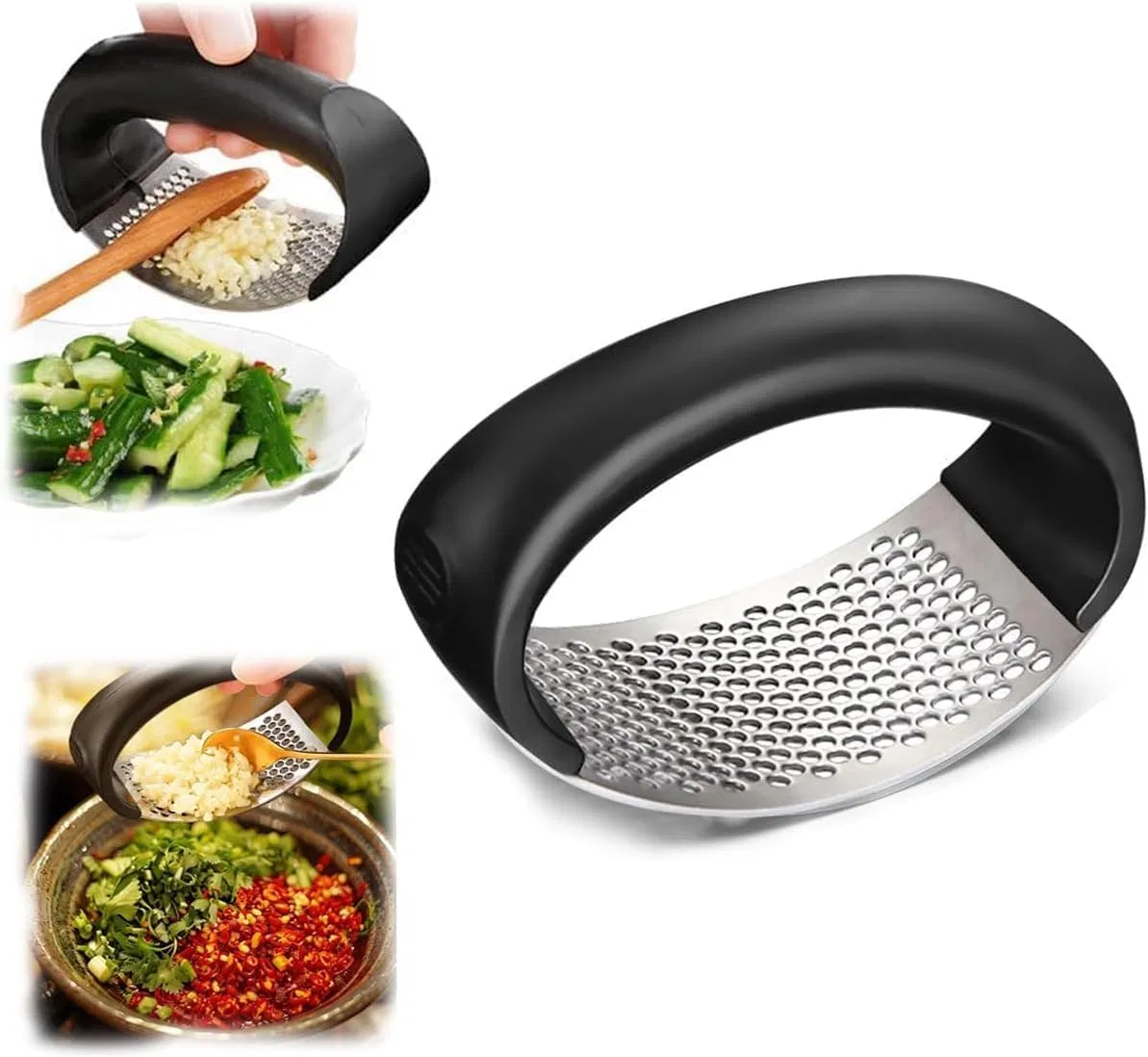 Stainless Steel Garlic Crusher Wide Handle Garlic Press