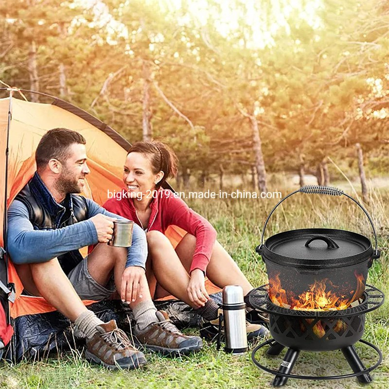 Pre-Seasoned Pot Cast Iron Camping Cooking Pot Outdoor Dutch Oven with Lid