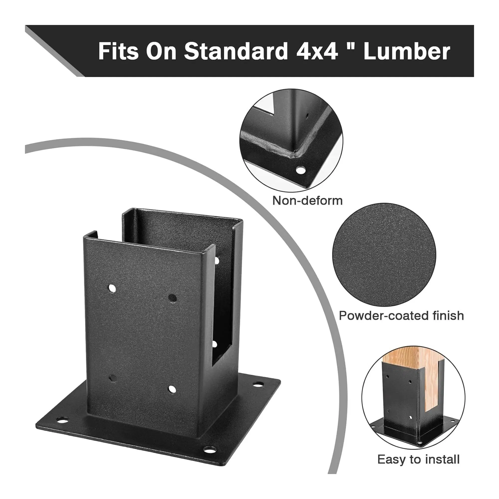 Powder-Coated Steel Deck Support 4X4 Heavy Duty Post Base Bracket for Railing, Pergola, or Pavilion