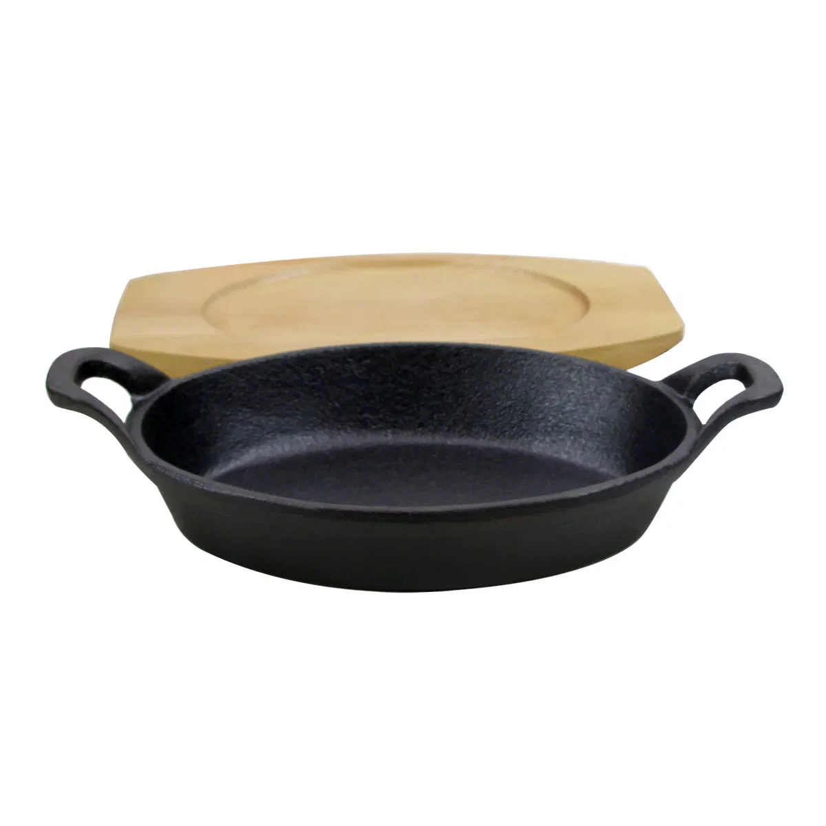Christmas Steel 8.6"X6.1" 22X15cm Oval Nonstick Cast Iron Cow Sizzling Plate with Wooden Base Sizzling Pan Fajita Plate Set