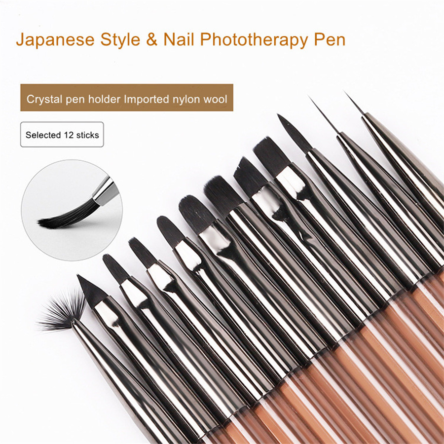 Nail Art New Japan Same Paragraph Acrylic Brown Rod Nail Brush Set Pull Line Pen Phototherapy Pen Brush
