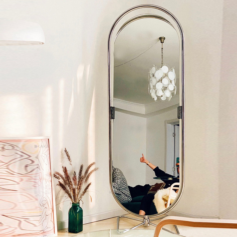 Clothing Store Silver Frame Full Body Dressing Mirror Home Rotatable Floor Fitting Mirror