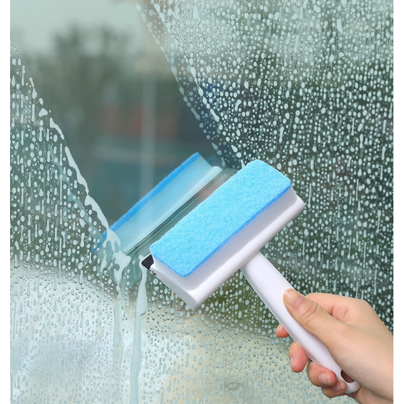 Silicone Head Bathroom Glass Scraper Floor Squeegee Clean Scraper Wiper for Window Cleaning Tool with Sponge