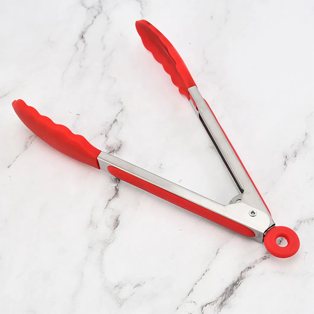 7-9-12 Inch Silicone Kitchen Tongs Stainless Steel BBQ Grilling Locking Food Tongs Kitchen Accessories with Custom Logo