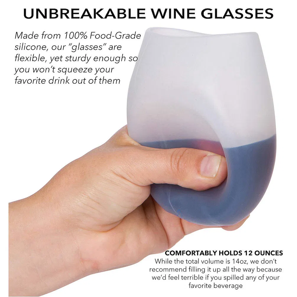 12oz Unbreakable Silicone Wine Glasses Stemless Wine Cups Water Cup