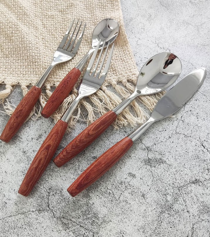 Stainless Steel Cutlery Knife Fork Spoon Luxury Wooden Handle Flatware Dinnerware Sets