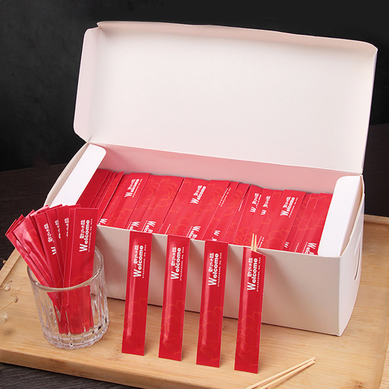 Custom Logo Toothpick Individually Wrapped Birch Wooden Tooth Pick Single Packed Advertisement Bamboo Toothpicks for Restaurant