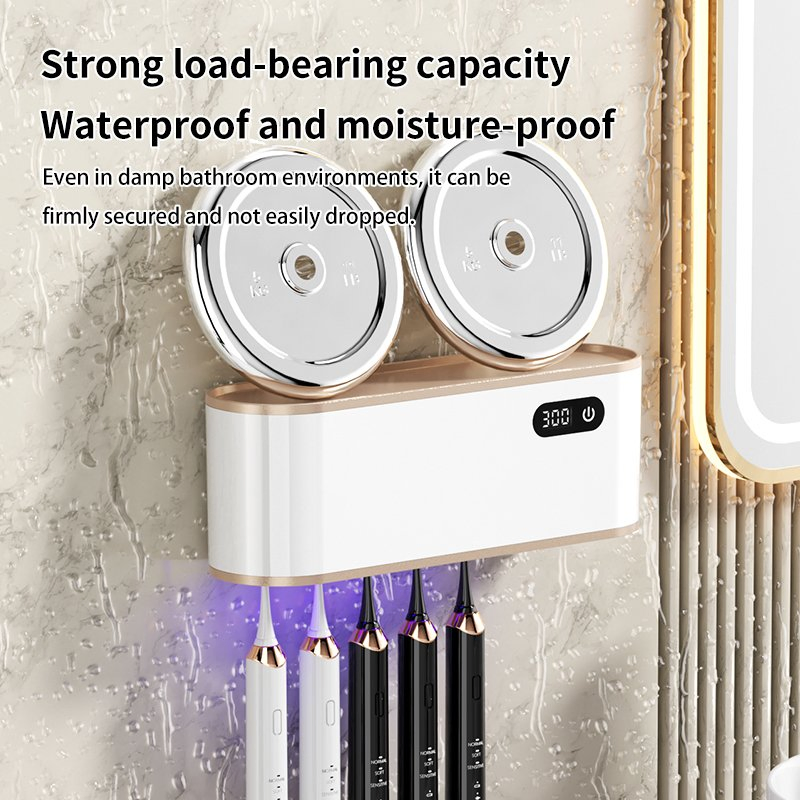 UV Sterilization Drying Toothbrush Holder Wall Mounted Punch-Free Toothbrush Storage Rack