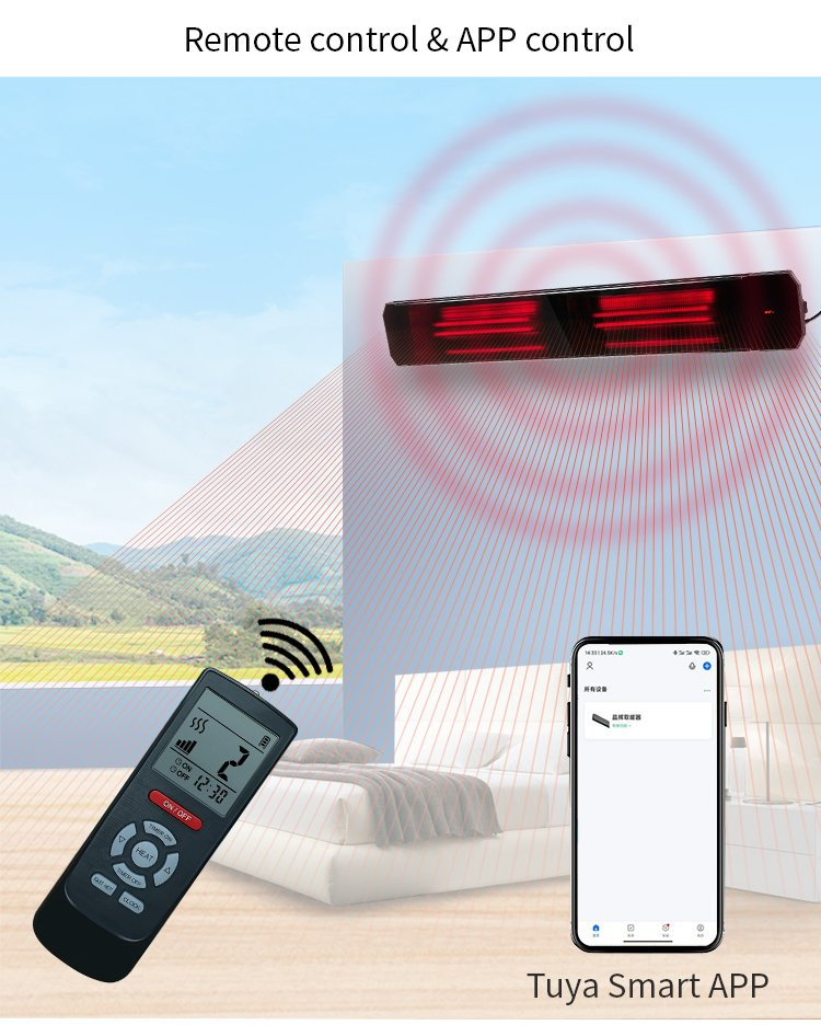 Smart Home Appliance Waterproof Wall Mounted 2200 Watt Electric Heater with Glass Ceramic Far Infrared Radiator Panel