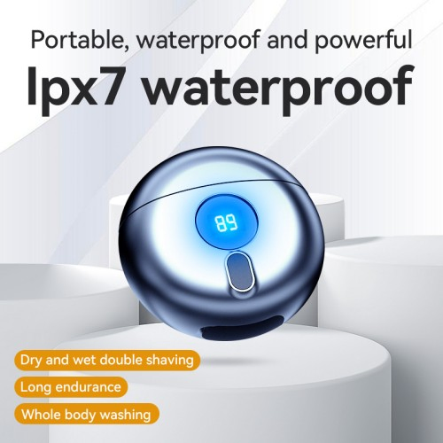 Round Rechargeable Waterproof LED Digital Pocket Size UFO Razor Portable Men's Electric Mini Shaver