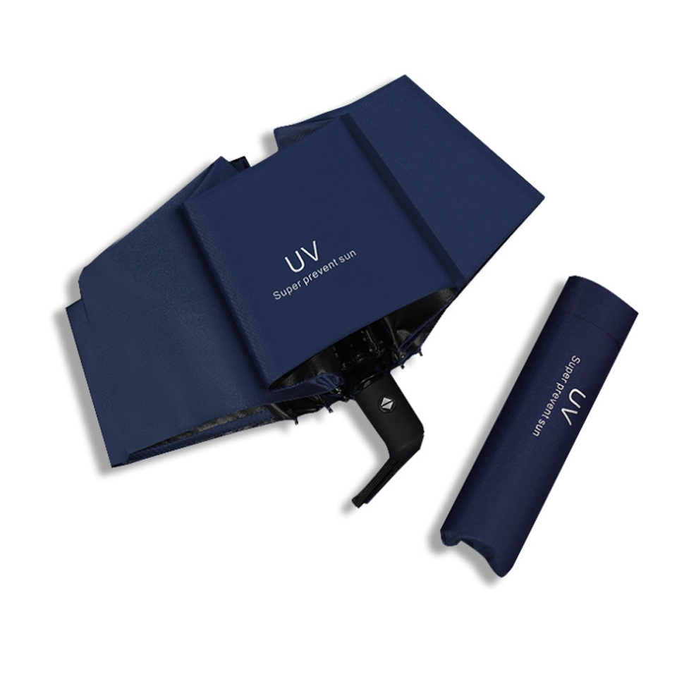 Черный складной зонт с защитой от UV и нанесением логотипа