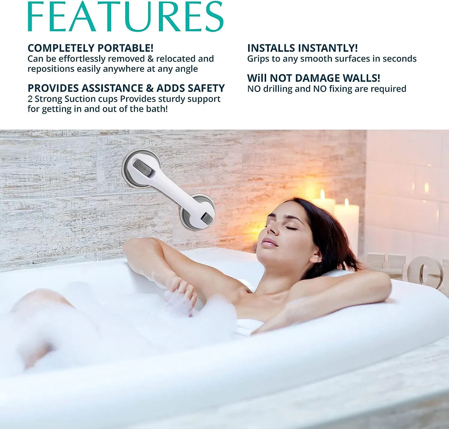 Green Wall Handicap Grab Bars Shower Grab Bars for Seniors Stay Safe in The Shower with 12-Inch Suction Cup Grab Bars