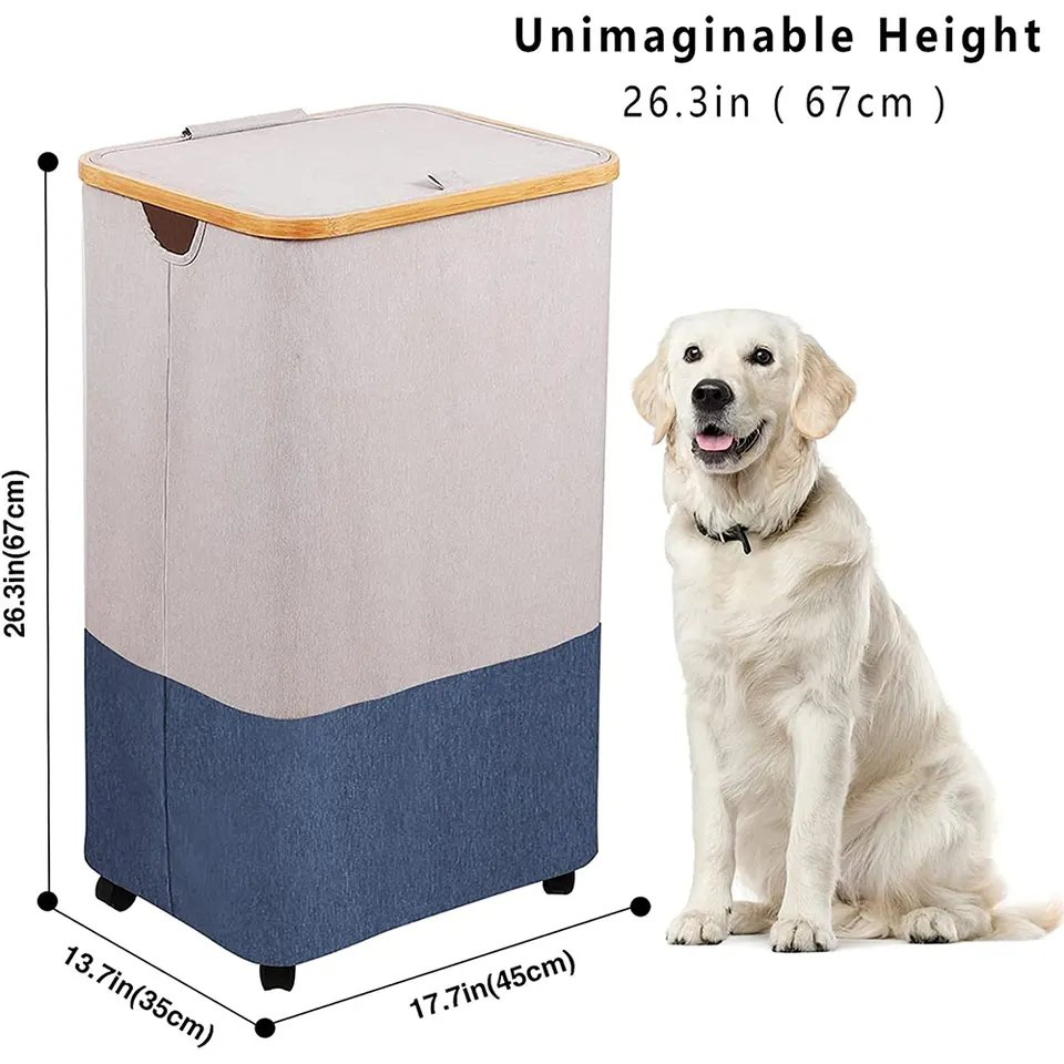 Folding Bamboo Laundry Basket with Lid