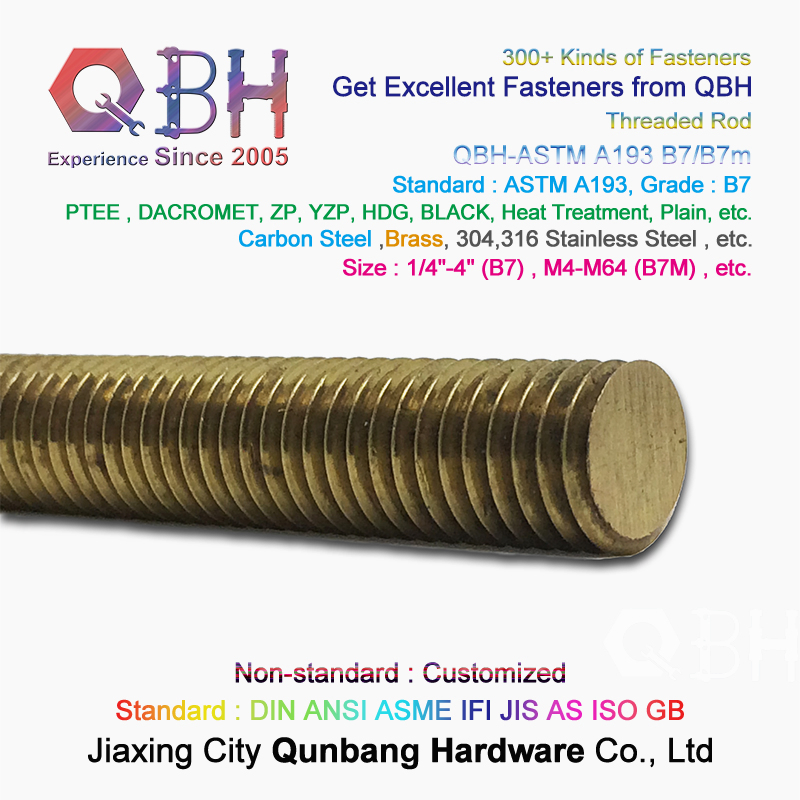 Qbh Customized ASTM A193 B7/B7m Alloy Brass Carbon Stainless Steel HDG Half Fully Thread Construction Building Materials Fastener Threaded Rods Formwork
