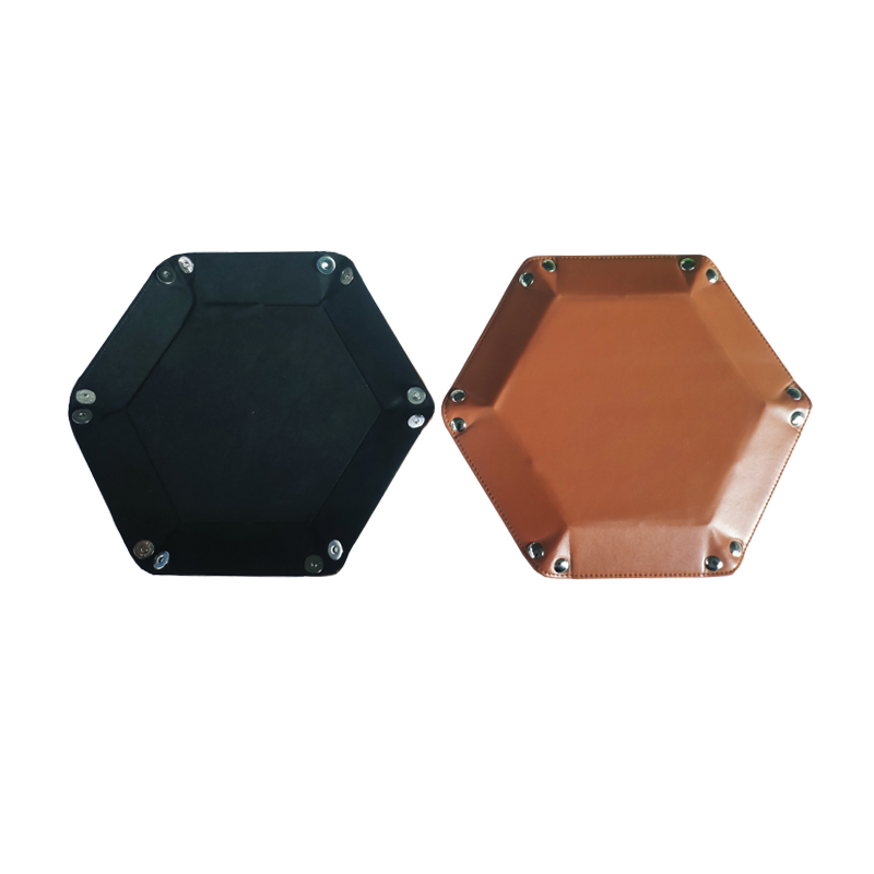 2021 Factory Hand Made High Quality Foldable Hex Dice Tray Leather Dice Tray