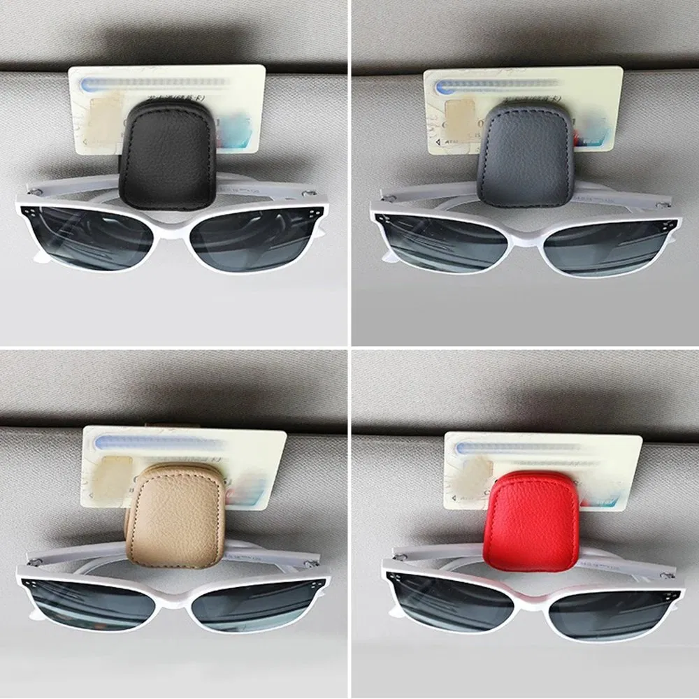 Car Sun Visor Sunglasses Holder Clip Magnetic Cowhide Leather Glasses Case