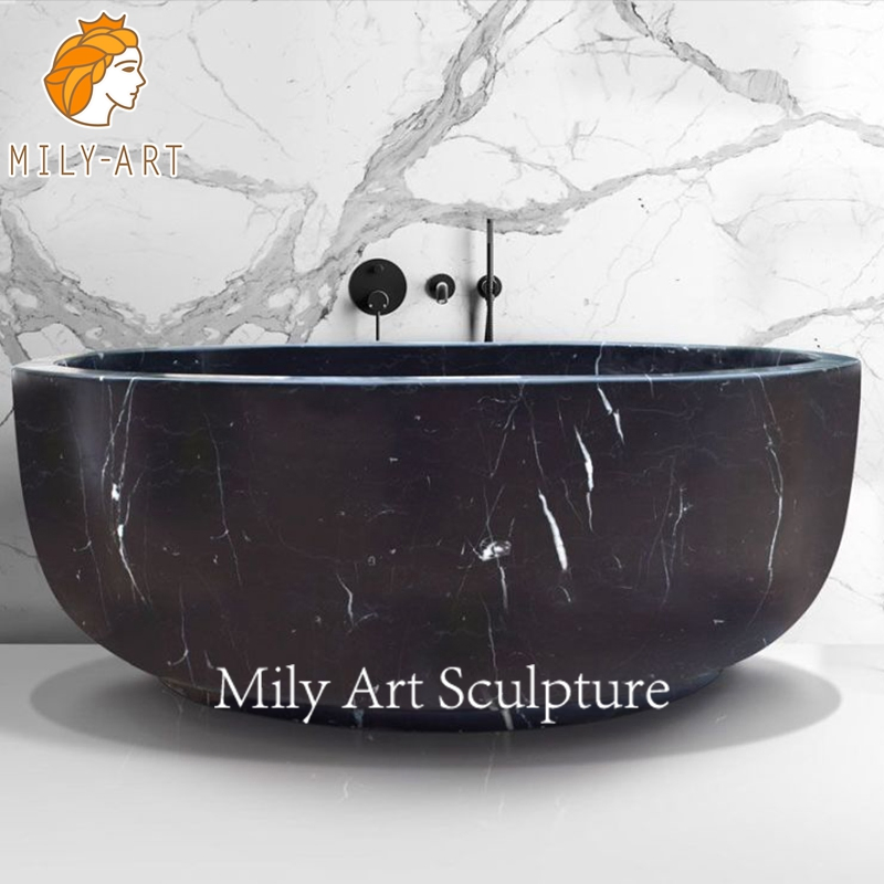 Овальная ванна черная с белыми прожилками