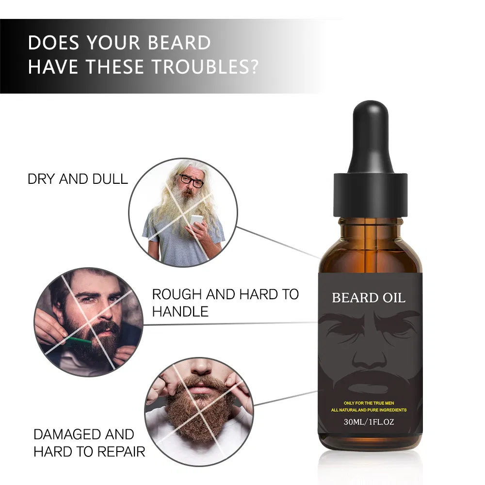 Custom Logo 30ml Moisturizing Nourishing Beard Growth Organic Beard Care Oil for Men