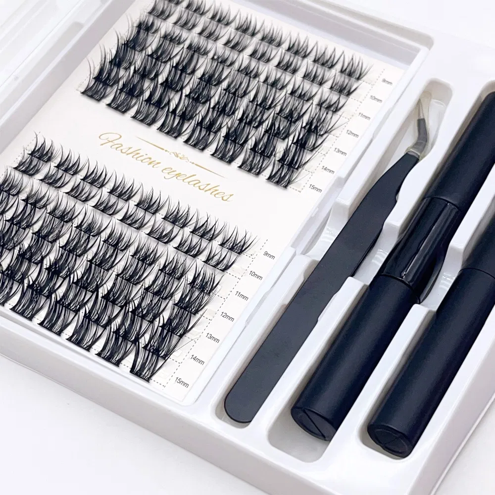 Private Label Cheap Fake Eyelashes Best Pre Cut Segment False Lashes DIY Faux Eyelash Extensions Kit