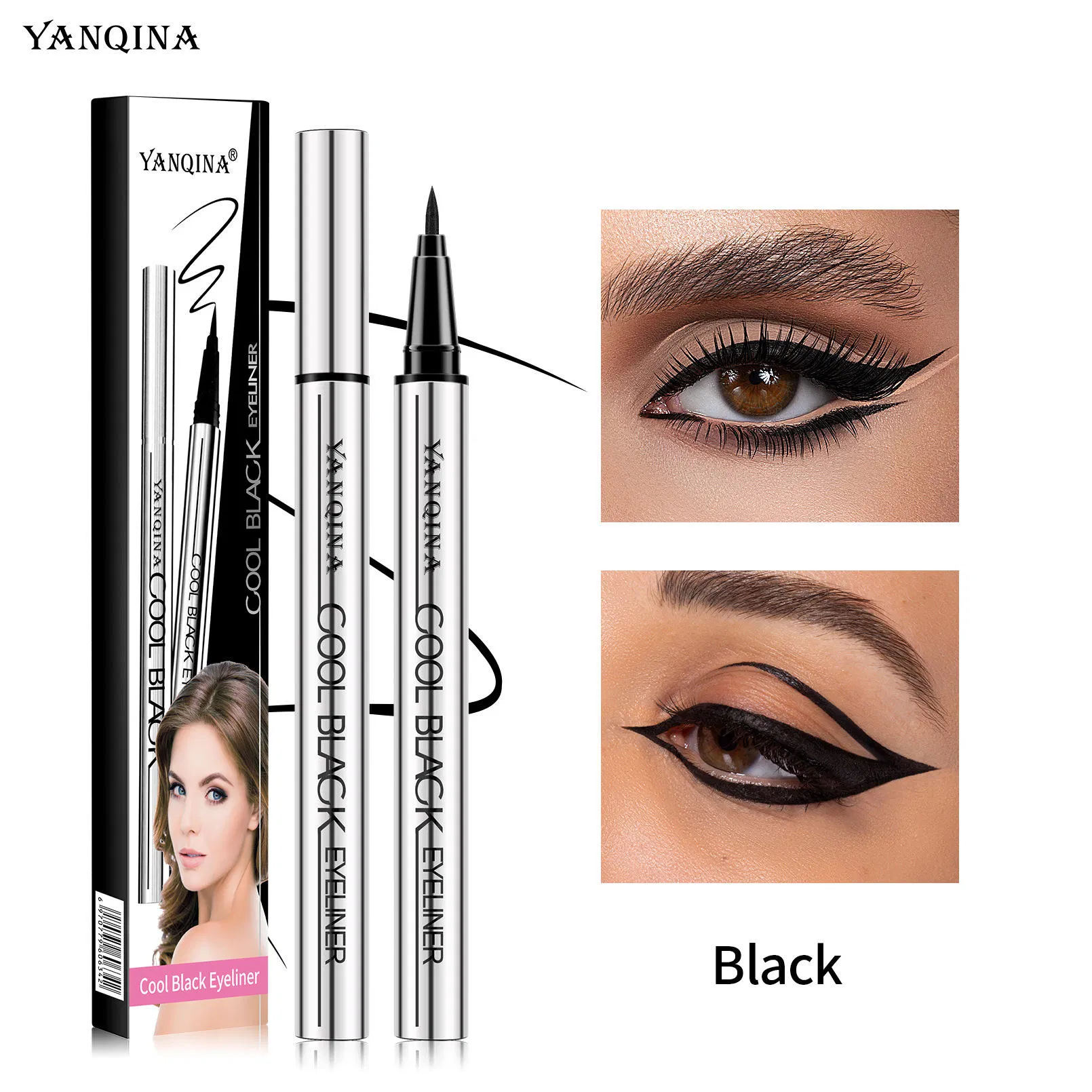 for Black Smooth Silver Tube Eyeliner Quick-Drying Waterproof Sweat-Proof Very Fine Pen Makeup Eye Use Englishpackaging
