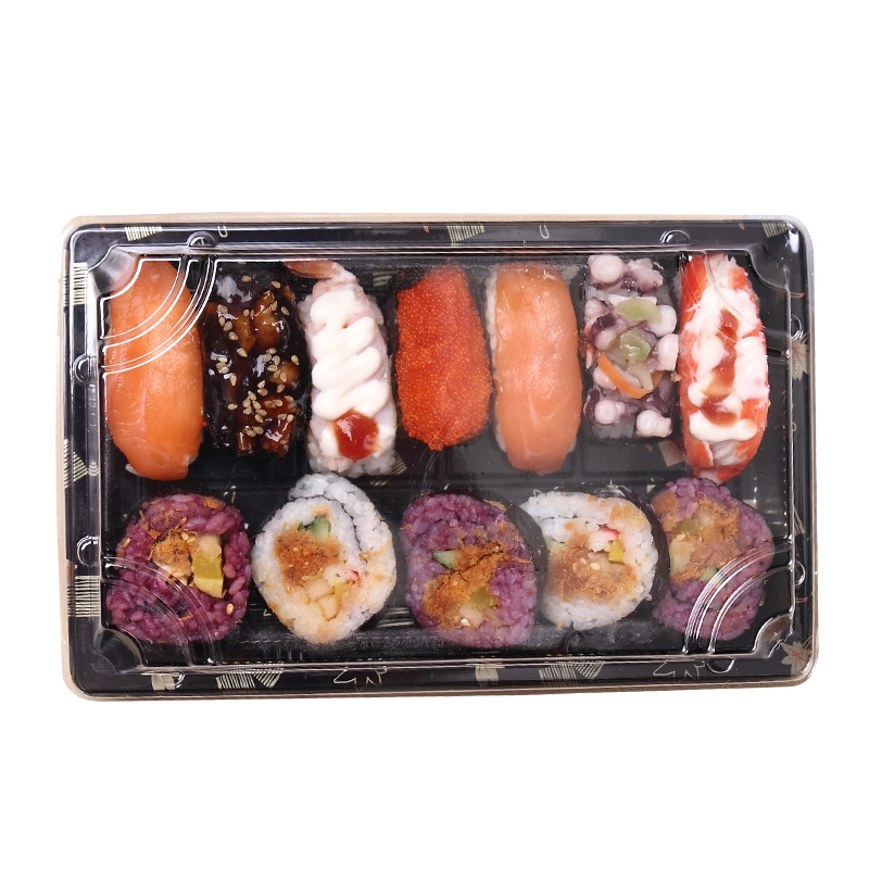 High Quality Recyclable Plastic Takeaway Container Sushi Tray with Anti-Fog Lid