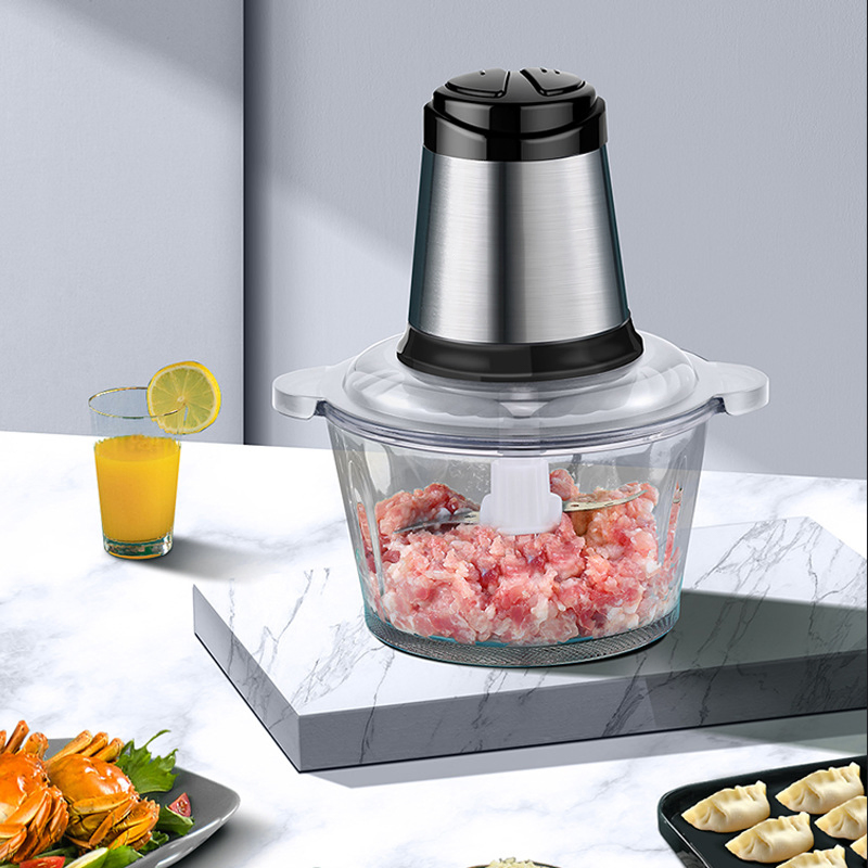 4 Bi-Level Blades Food Processors Meat Grinder with Big Capacity Glass Bowl