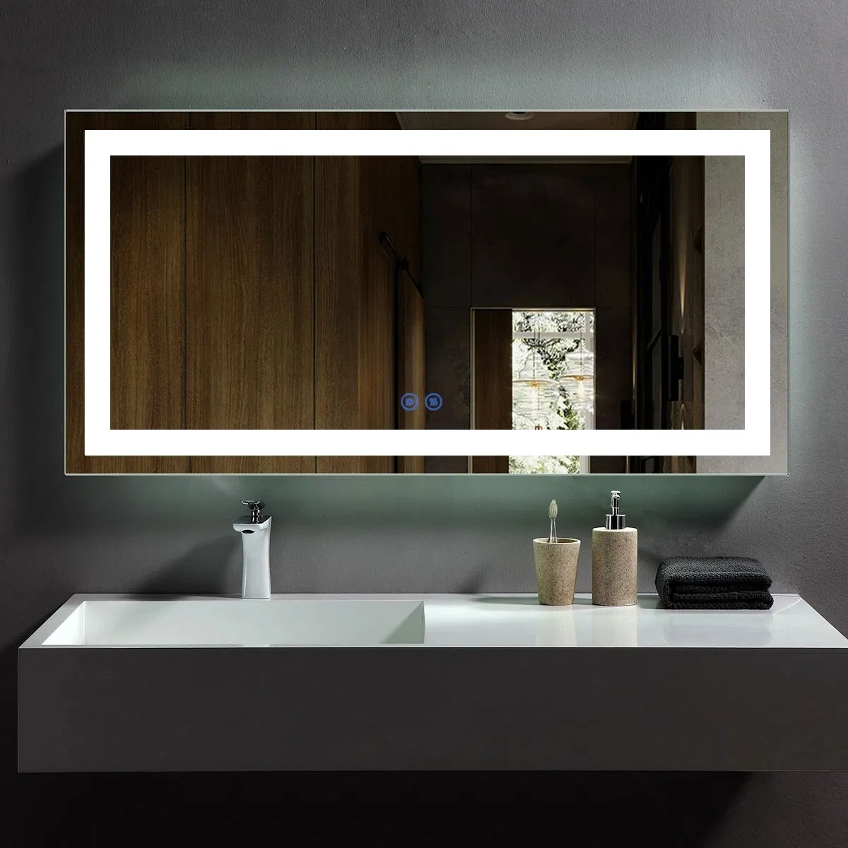 Lighted Large Wall Mounted Hotel Anti-Fog Touch Screen Illuminated Bathroom LED Mirror