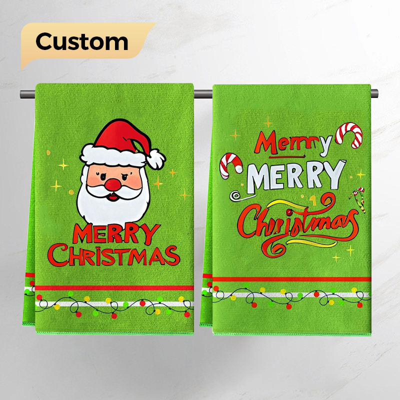 Custom Design Digital Printing Cotton Quick Dry Christmas Kitchen Towel for Decoration