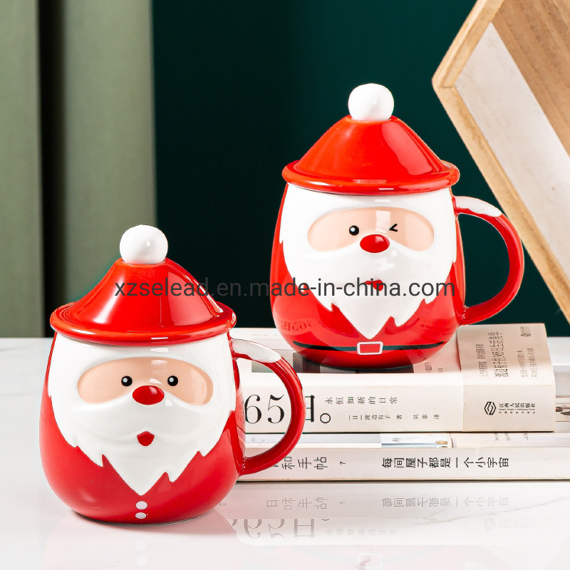High Quality Creative Cartoon Holiday Christmas Ceramic Tree Shaped Tea Cup with Metal Spoon Coffee Mug