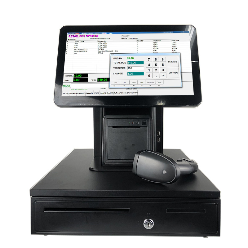 15.6-Inch POS Windows Touch All-in-One Computer Scanner Printer Cafeteria Cash Box