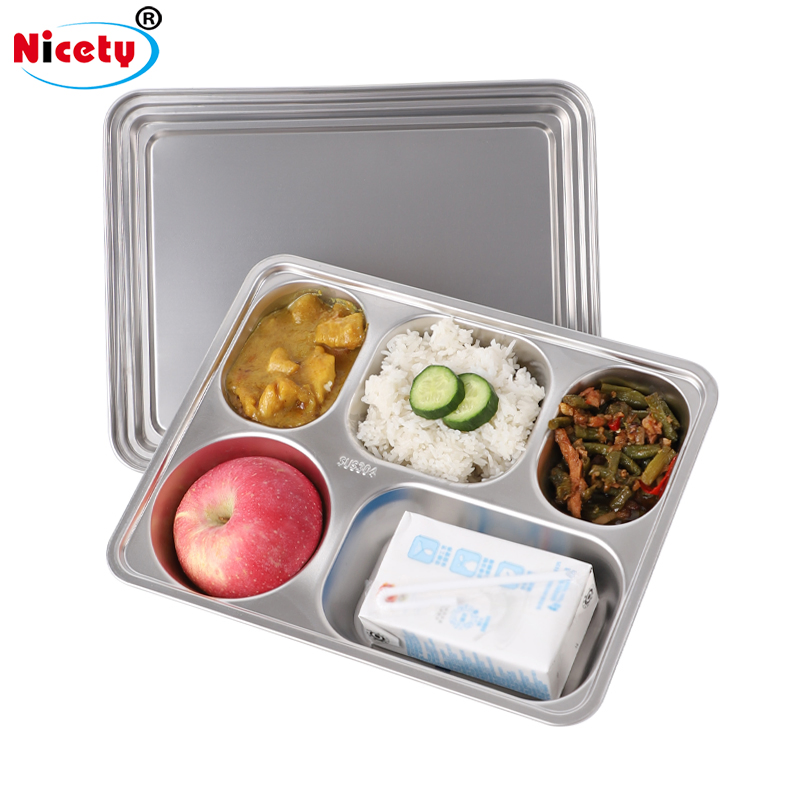 Indonesia Hot Selling Stainless Steel Food Tray Dinnerware Plates Compartmentalized Fast Food Tray