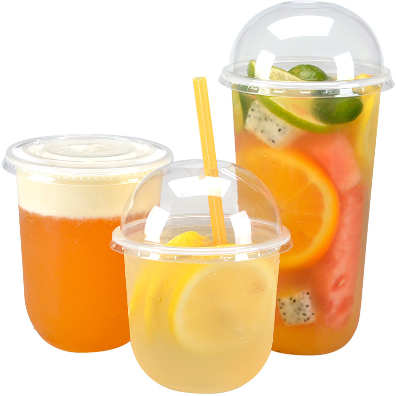 Wholesale 12oz 16oz 32oz PP Pet Custom Logo Disposable U Square Shape Clear Plastic Coffee Cup