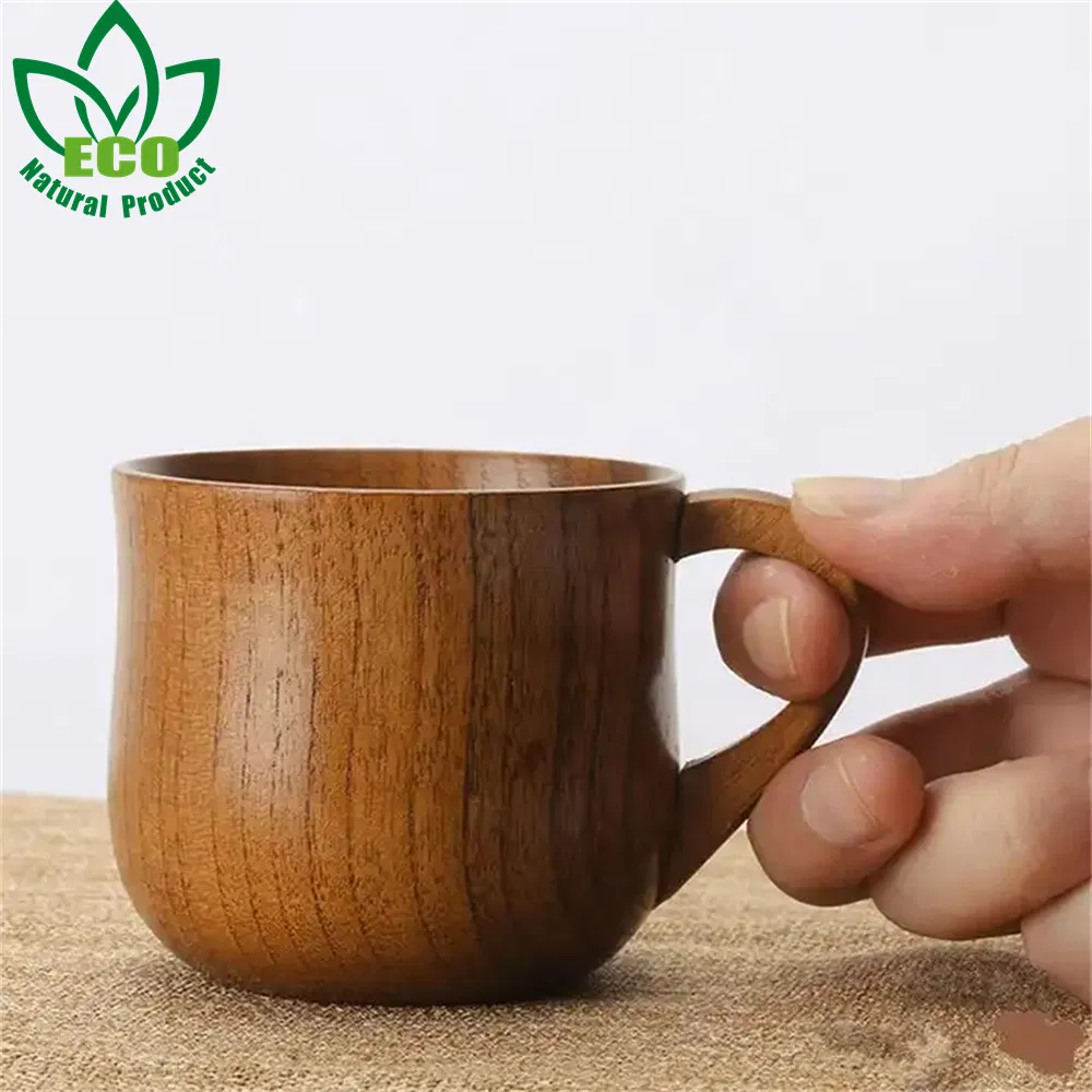 Original Handmade Dark Natural Degradable Eco Bamboo Wood Water Cup with Handle