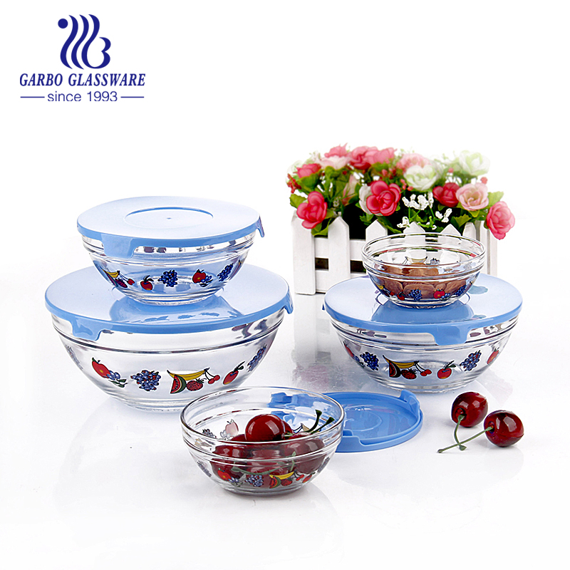 South America Cheap 5PCS Soda Lime Wholesale Glass Bowl Set Salad Bowl Precook Round Mixing Glass Bowls Set