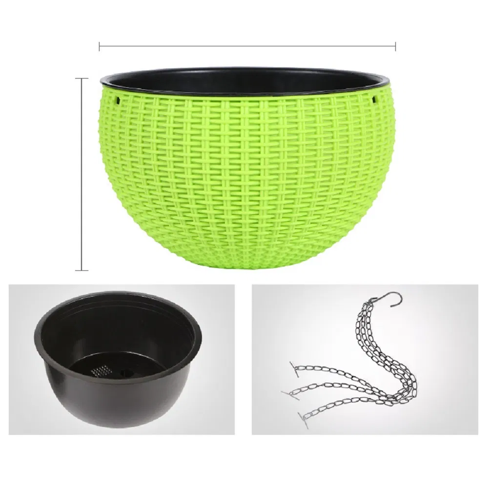 Planters Self-Watering Rattan Hanging Flower Plant Pot with Drainer Chain Wbb17470