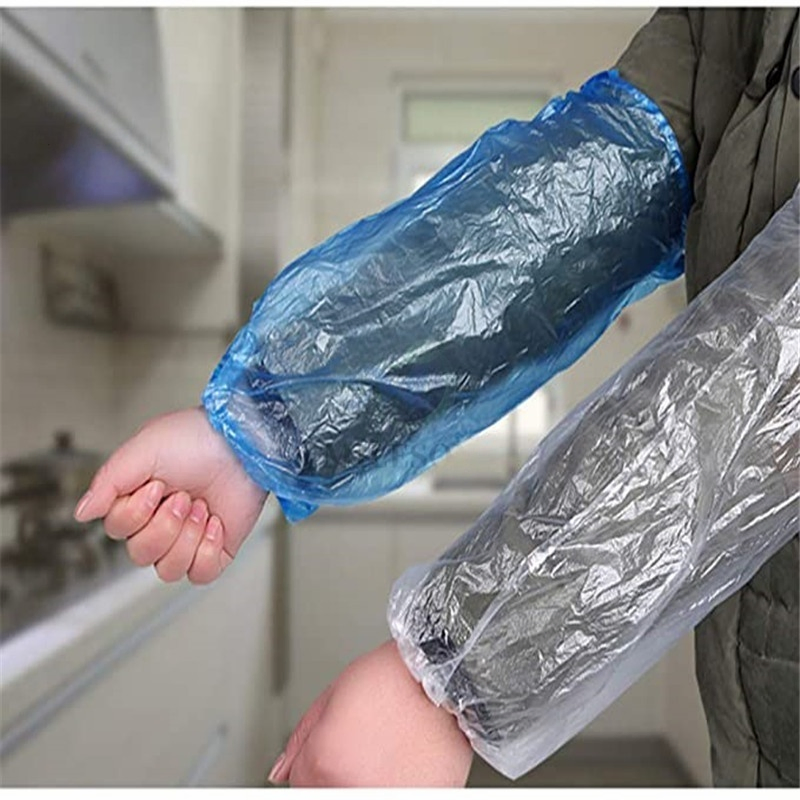 Disposable Arm Sleeves Covers 18 Inch Blue Plastic Protective Sleeves for Working Handling Tattoo Painting Cleaning