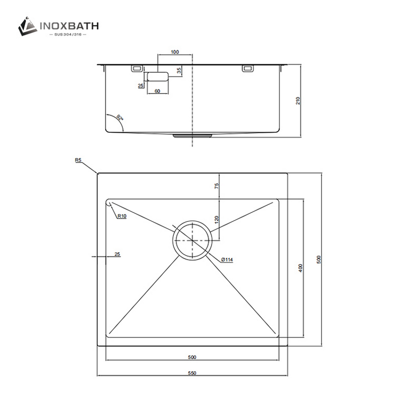 Durable Stainless Steel 304/316 Design Kitchen Sink Customizable Size Available