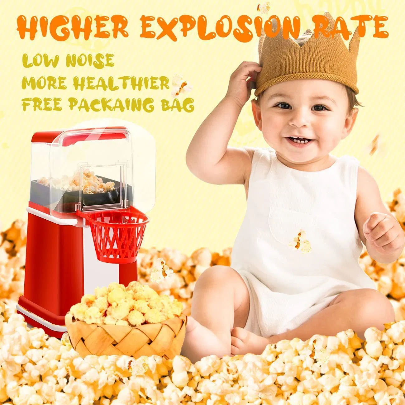 Cute Design Household Automatic Popcorn Machine Hot Air Popcorn Maker