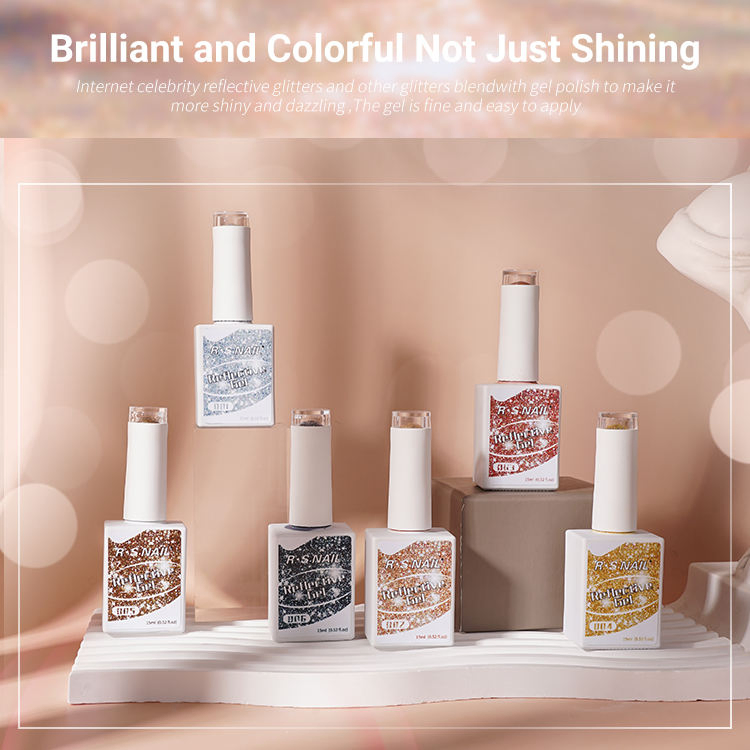 R S Nail Reflective Gel Soak off UV Gel Nail Polish 15ml for Nail Gel Polish