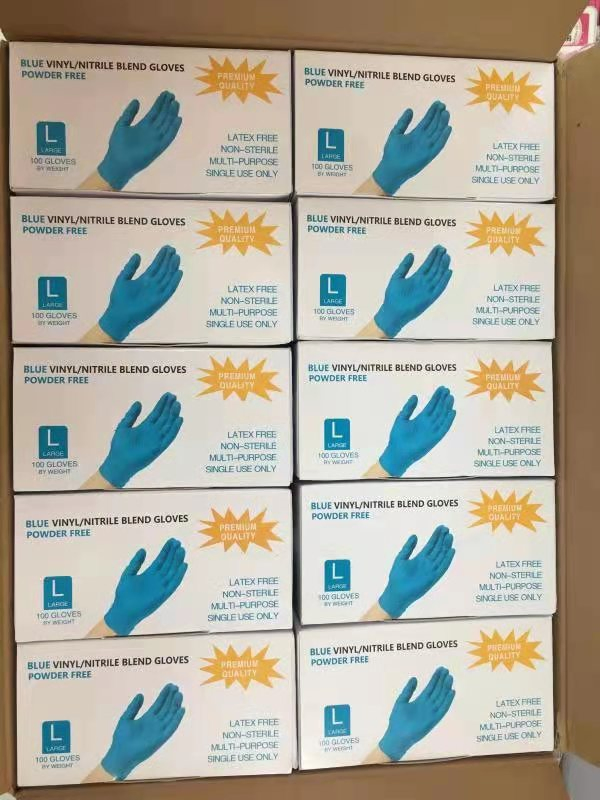 Disposable Power Free Blue Nitrile Vinyl Blend Gloves with CE Certification En455 En374 510K