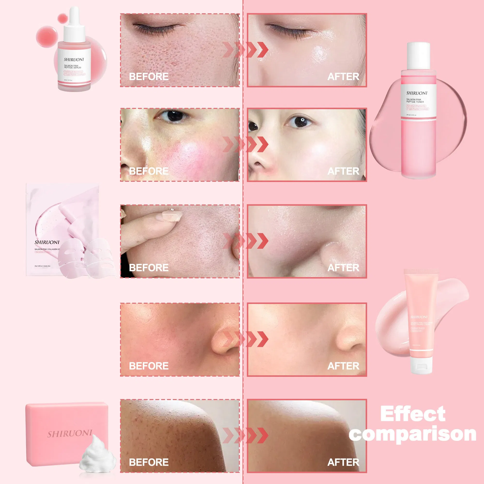 Private Label Korean Skin Care Set Moisturizing Salmon Serum Dropper Pdrn Mask Toner Soap Cream Skincare Set