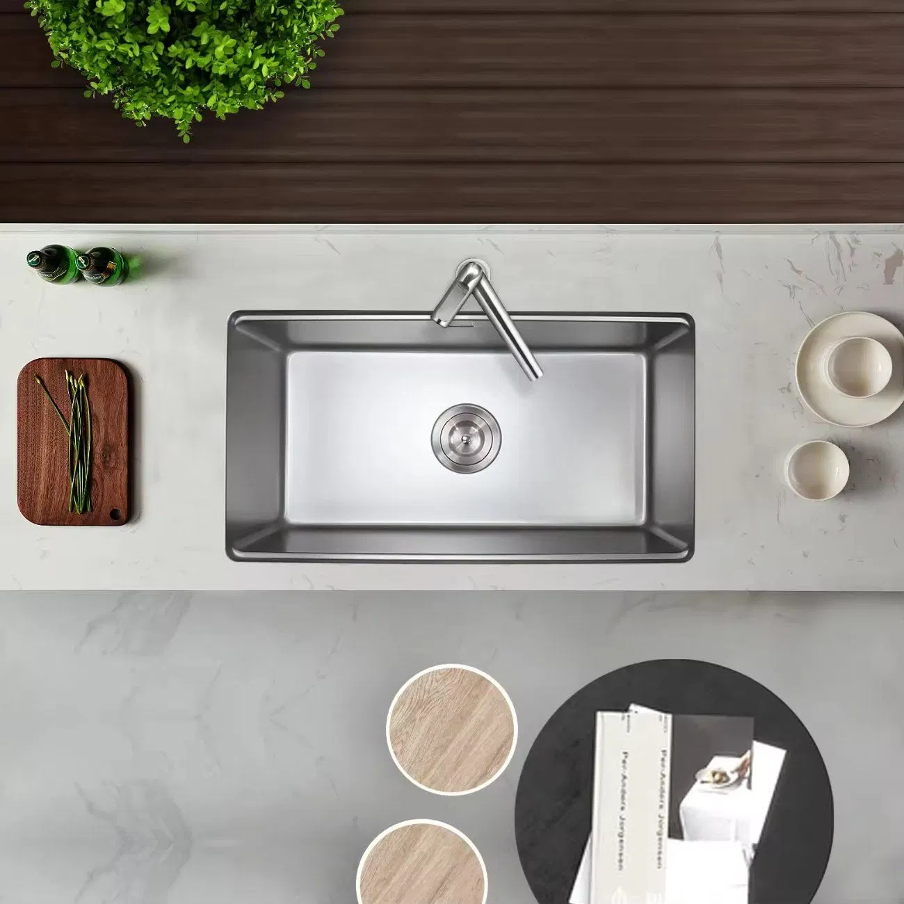 Luxury High Tech Stainless Steel Kitchen Sink 304 Commercial Grade Undermount Single Bowl Kitchen Sink 8045