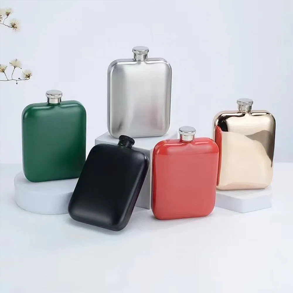 Custom Logo Premium Stainless Steel Hip Flask Flat with Screw Cap