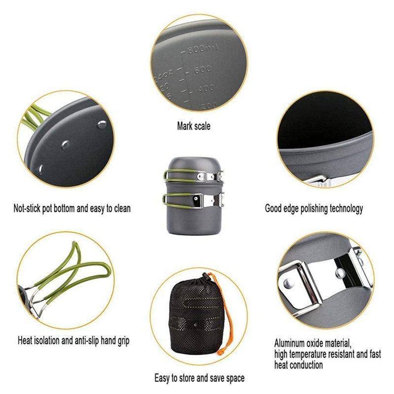 Factoryoutdoor Supplies 2-3 People Aluminium Camping Pots Portable Teapot Cooking Utensils