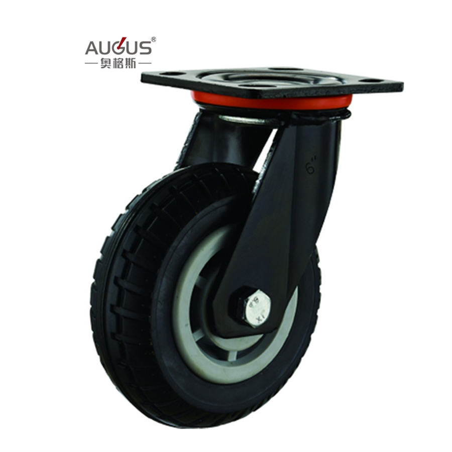 Heavy Duty Rigid/Swivel/Brake Plate Caster Wheel with Black Elastic Rubber