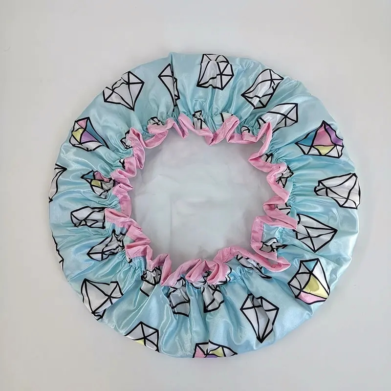 Luxury Blue Diamond Shower Caps Waterproof Material