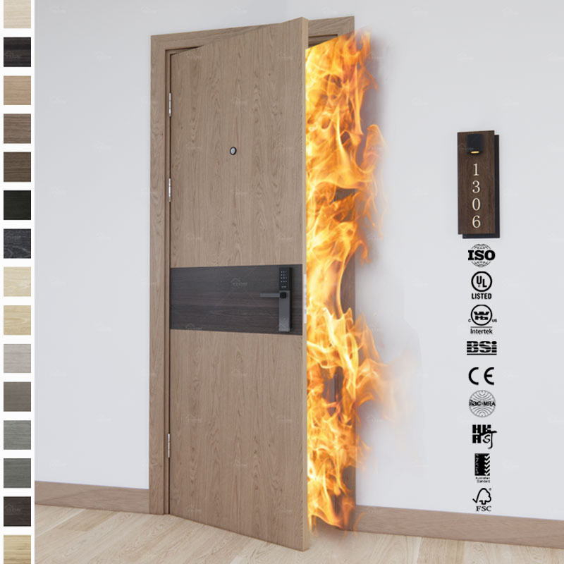 American Hotel Apartment Wood Fireproof Doors Modern Wooden 20 45 60 Minute Fire Rating Residential Door 0.8*2.1 Fire Door