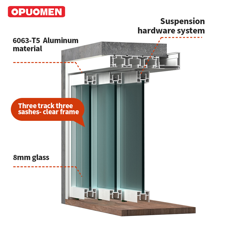 Customized Aluminum Frame, Extremely Narrow Frame, Tempered Glass Hanging Sliding Door