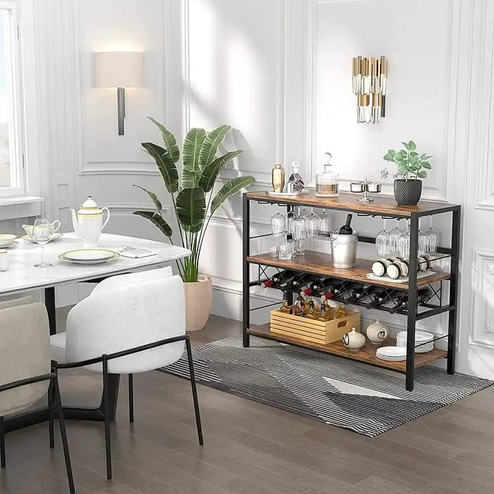 Multi-Functional Shelf Stand Type Simple Metal Wooden Iron Wine Kitchen Storage Rack Fruit Rack Display Shelf for Home Decor