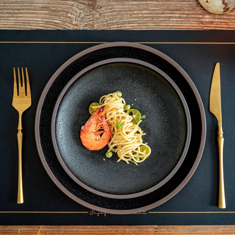 Black Round Charger Plate Restaurant Pasta Steak Plate Ceramic Tableware for Restaurant